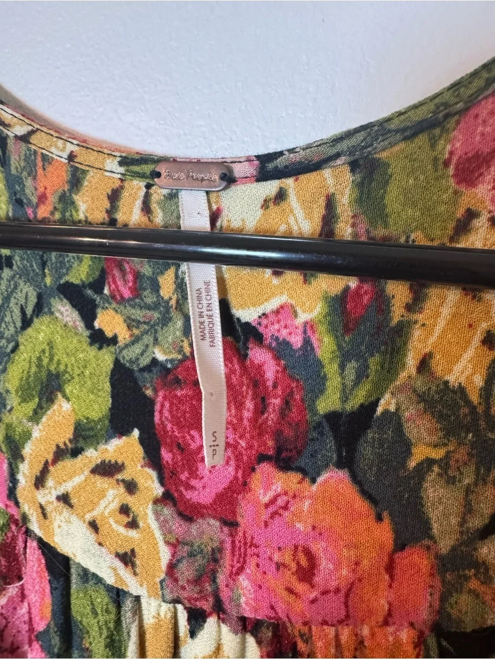 Free People Floral Midi Dress Black Boho Button Front Small
